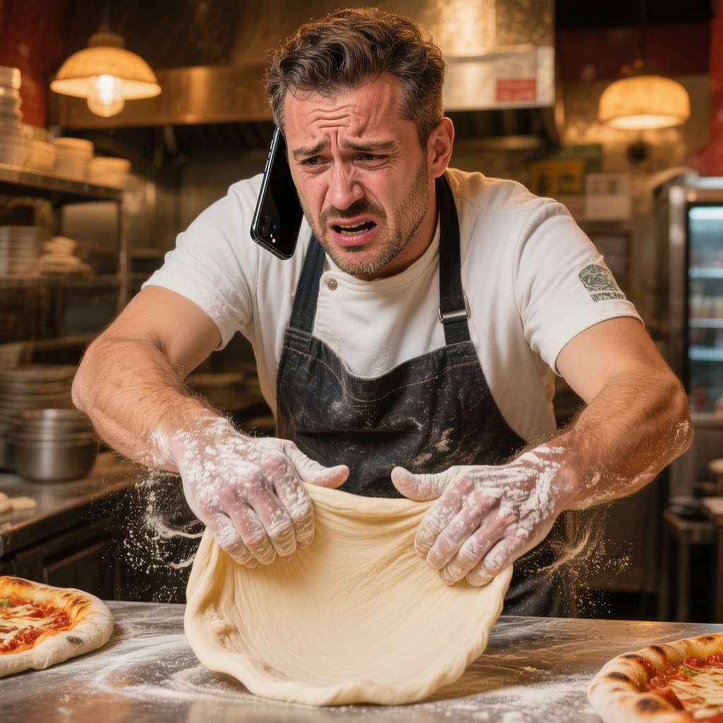 Pizzaiolo au téléphone